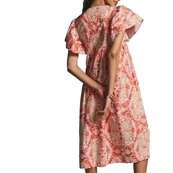 Anthropologie Maeve Printed FlutterSleeve Babydoll Cotton Dress Sz S MSRP$148.00 - Picture 2 of 10